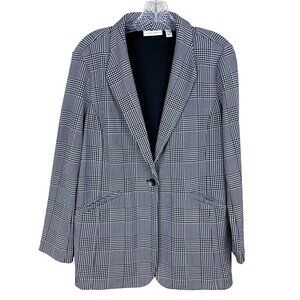 Susan Graver Womens L Petite Blazer LK Fusion Plaid Knit Stretch Revere Collar